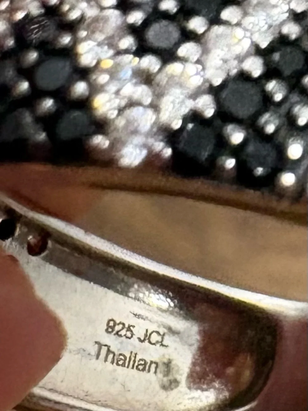 Bella Luce Black Spinel & White Diamond Simulant 925 Sterling Silver Ring Sz 12